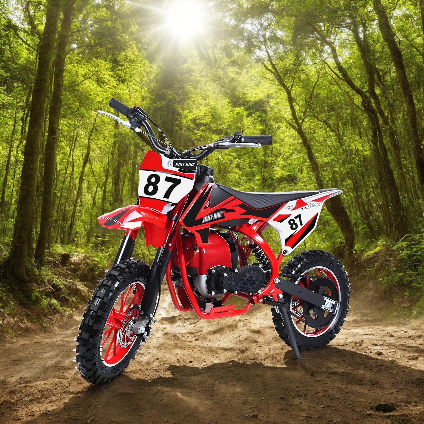 gihusrzx Kids Dirt Bike, 50CC 4-Stroke Gas Powered Mini Dirt Bike, Off Road Dirtbike Motorcycle Mini Bikes, 22 MPH Max Speed, Easy Pull Start, Front & Rear Disc Brakes, 220 LBS Capacity Red