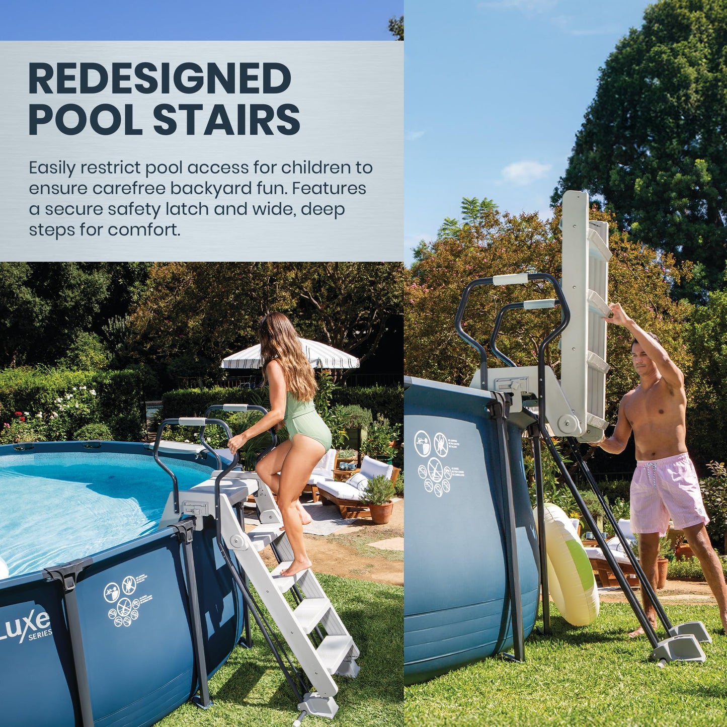 INTEX UltraLuxe 20 ft x 52 in Round Outdoor Above Ground Pool Set, Smart Wi-Fi Enabled Large Swimming Pool for Family and Adults with Sand Filter Pump, Saltwater System & Retractable Ladder
