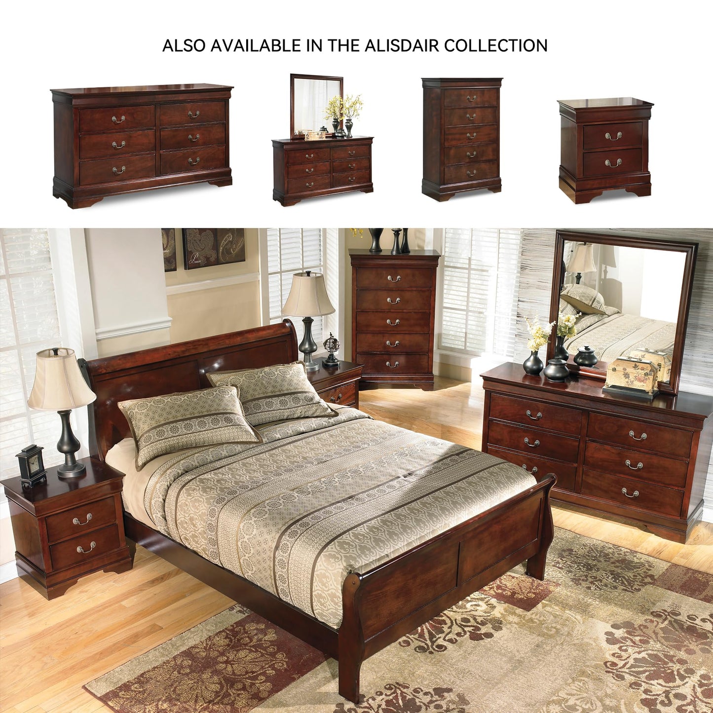 Signature Design by Ashley Alisdair Traditional King Sleigh Bed, Foundation or Box Spring Needed, Dark Brown