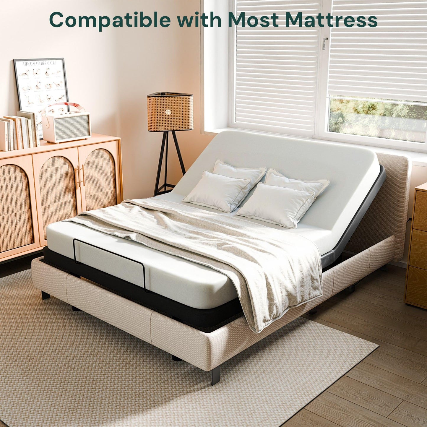 SunsGrove Full Adjustable Bed Frame, Wired Remote Control, Independent Head and Foot Incline, Electric Bed Frame Base, Adjustable Bed Leg with 2 Height Options, Easy Assembly