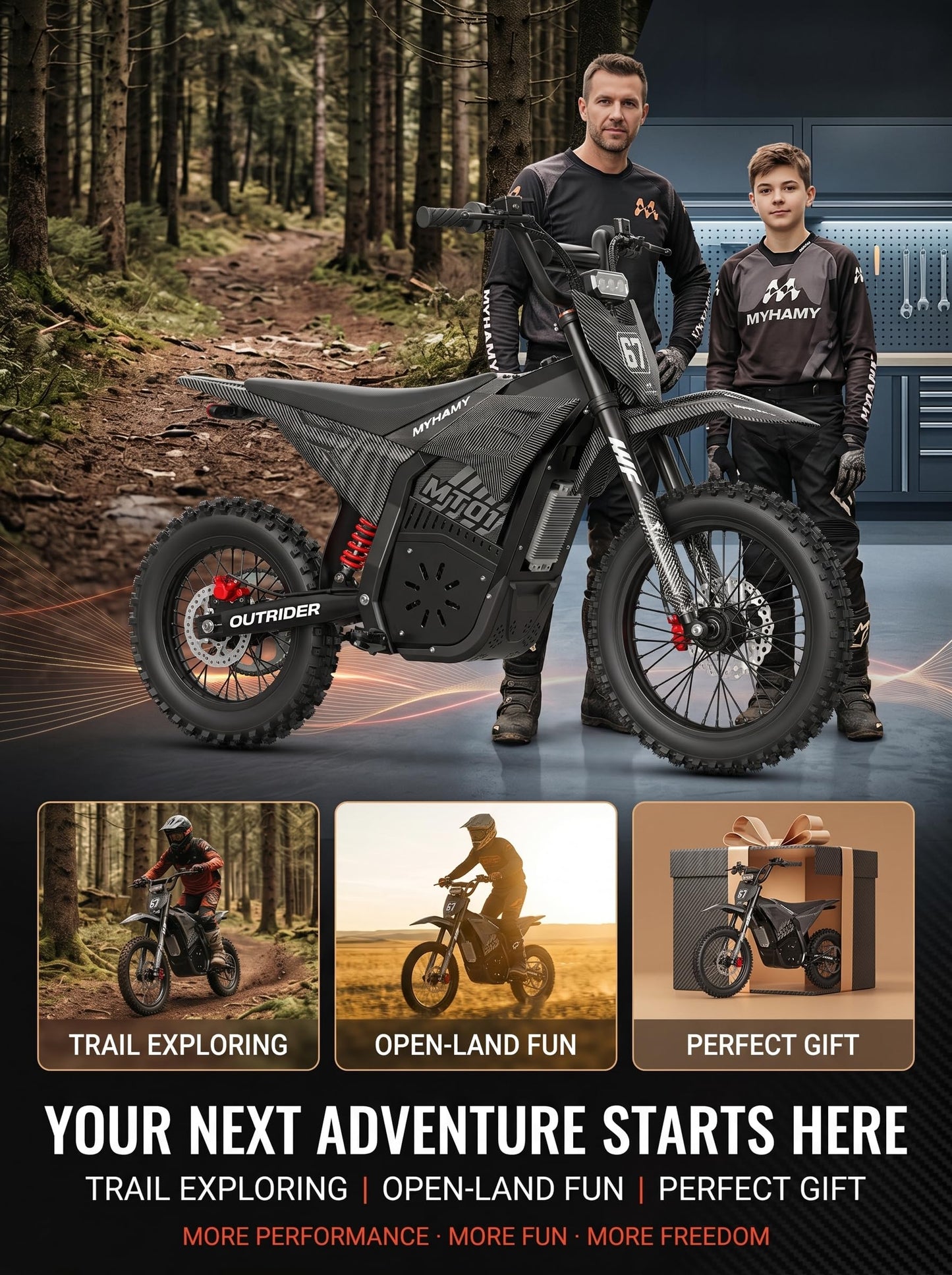 52V 28Ah Electric Dirt Bike for Adults & Teens — 5000W Peak Mid-Drive Motor, 330Nm Torque, Up to 50 MPH, Removable Battery 40-60 Miles, Hydraulic Brakes, IPX6 Waterproof, 150KG Max Load Off-Road Ebike