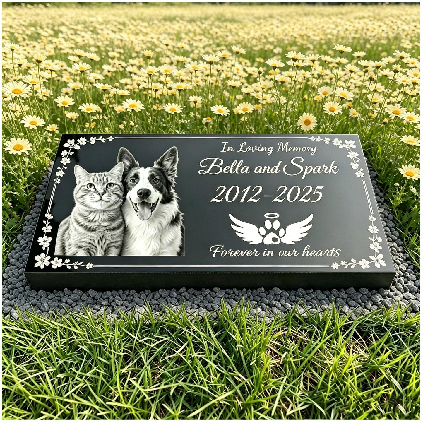 myDili Dog Headstone,Dog Memorial Stone,Black Granite Memorial Garden Stone Engraved with Photo,Pet Headstones Personalized Pet Memorial Stones for Dog,Cat Tombstone (pet Memorial Stone)