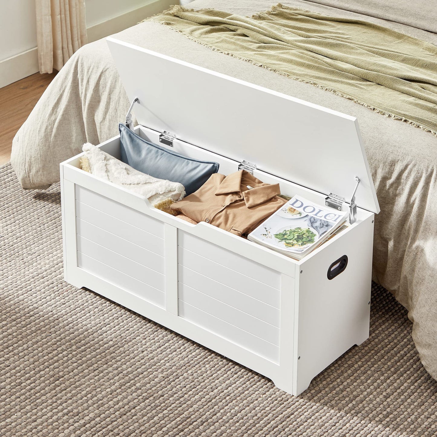 VASAGLE Storage Chest, 39.4 Inches Width Bench with 2 Safety Hinges