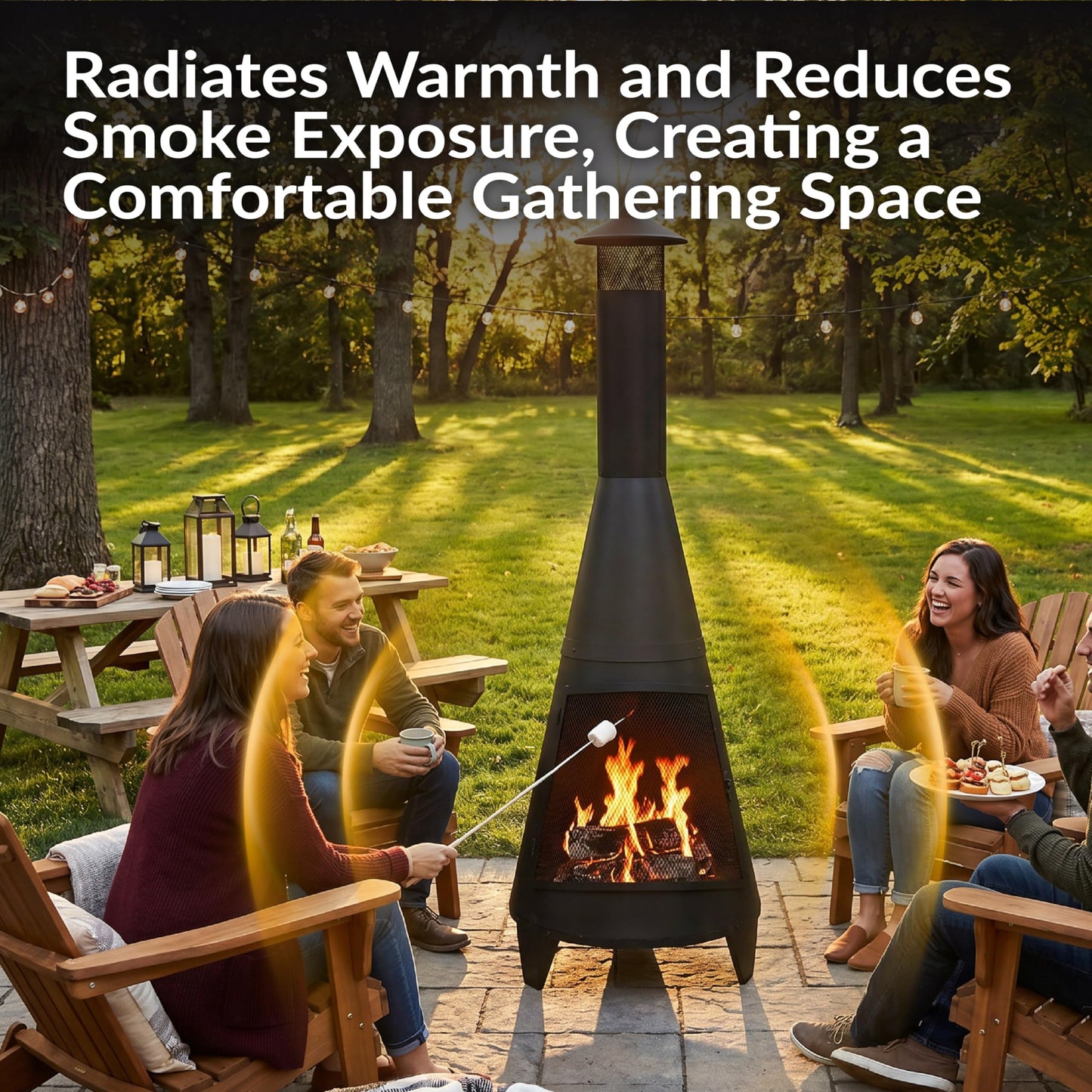 Sunnydaze 70" Large Chiminea Outdoor Fireplace, Wood Burning, Metal, Black