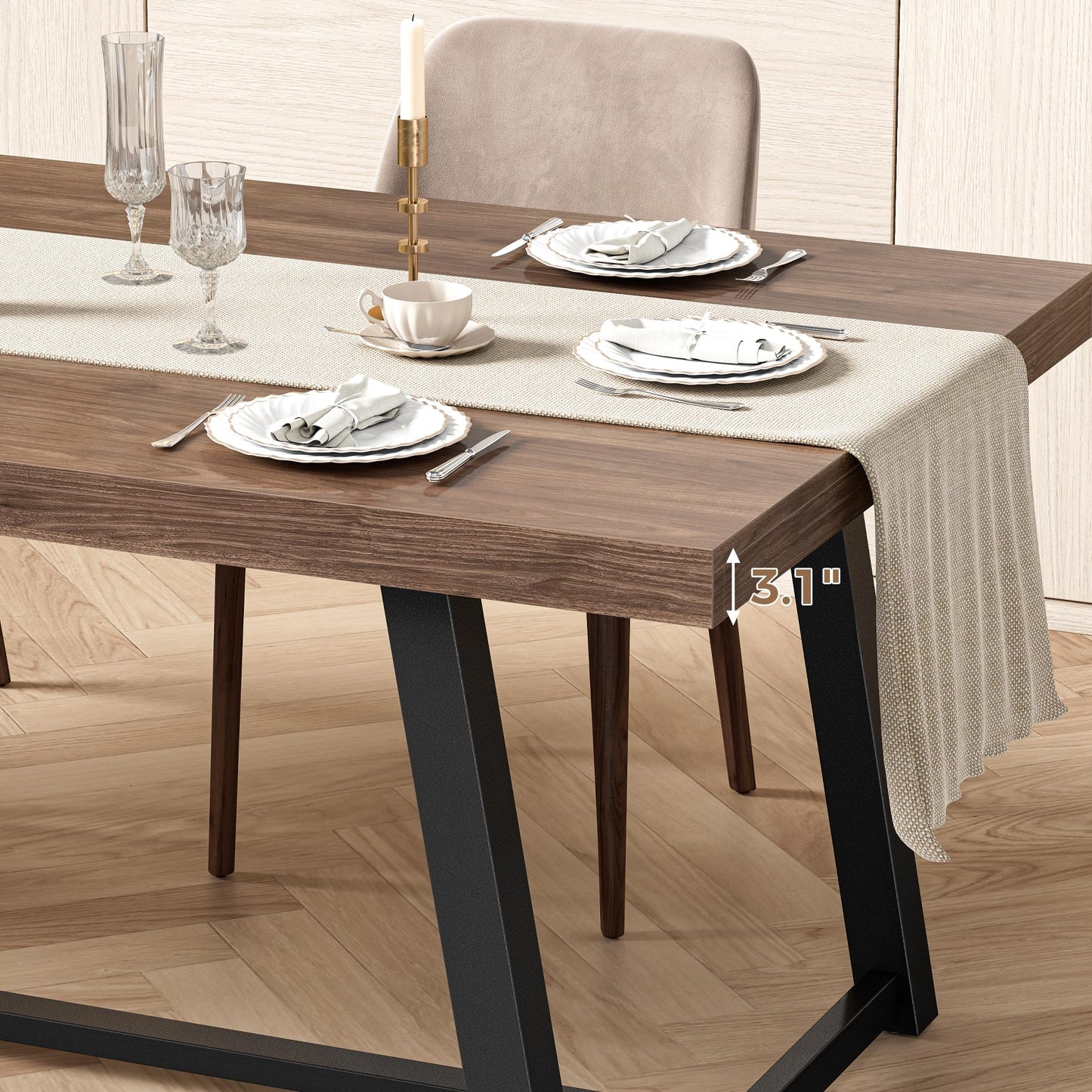 IRONCK 71" Dining Table for 6-8 People, Industrial Kitchen Table with Sturdy Metal Frame, Rectangular Brown Wood Dinner Table for Dining Room