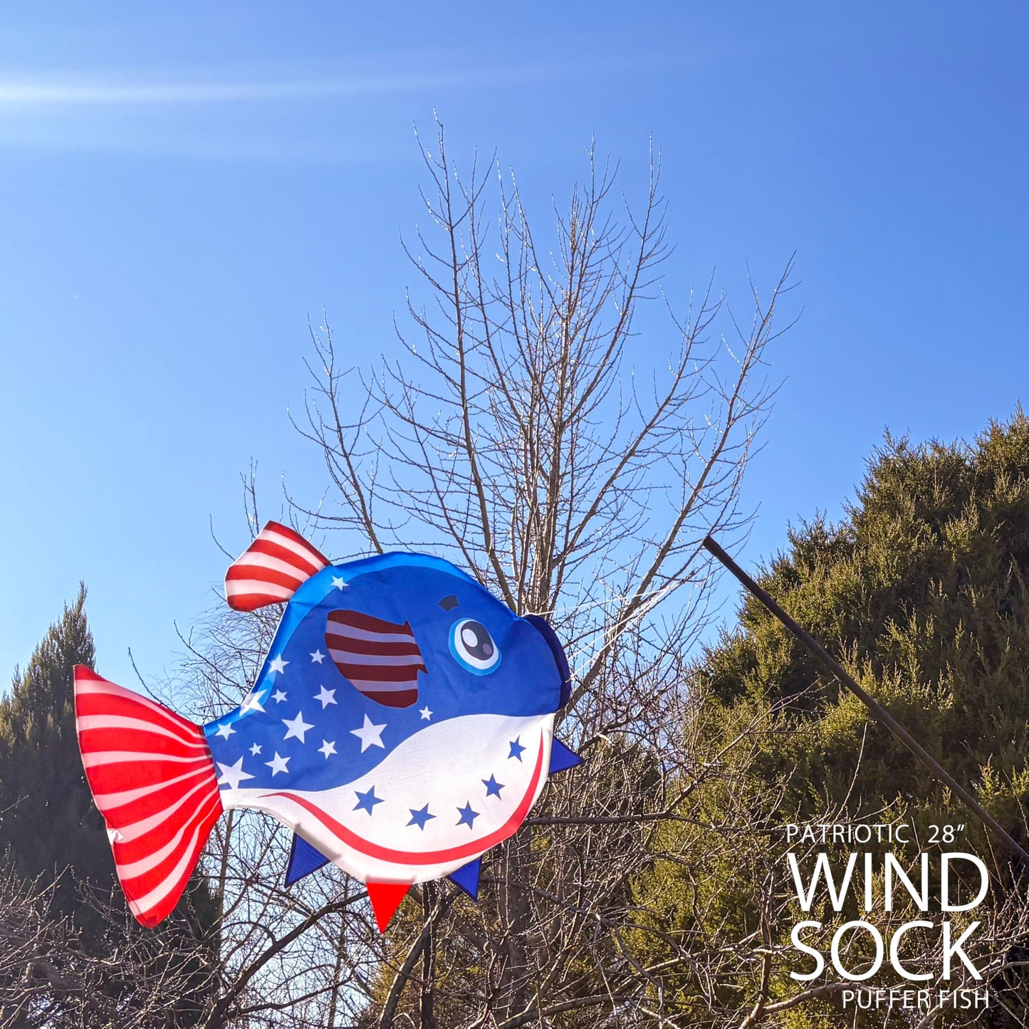 emma kites Patriotic Blue Puffer Fish Windsock Décor for Garden Backyard Balcony Porch Deck Dock Party Campsite Festival Party 28-INCH