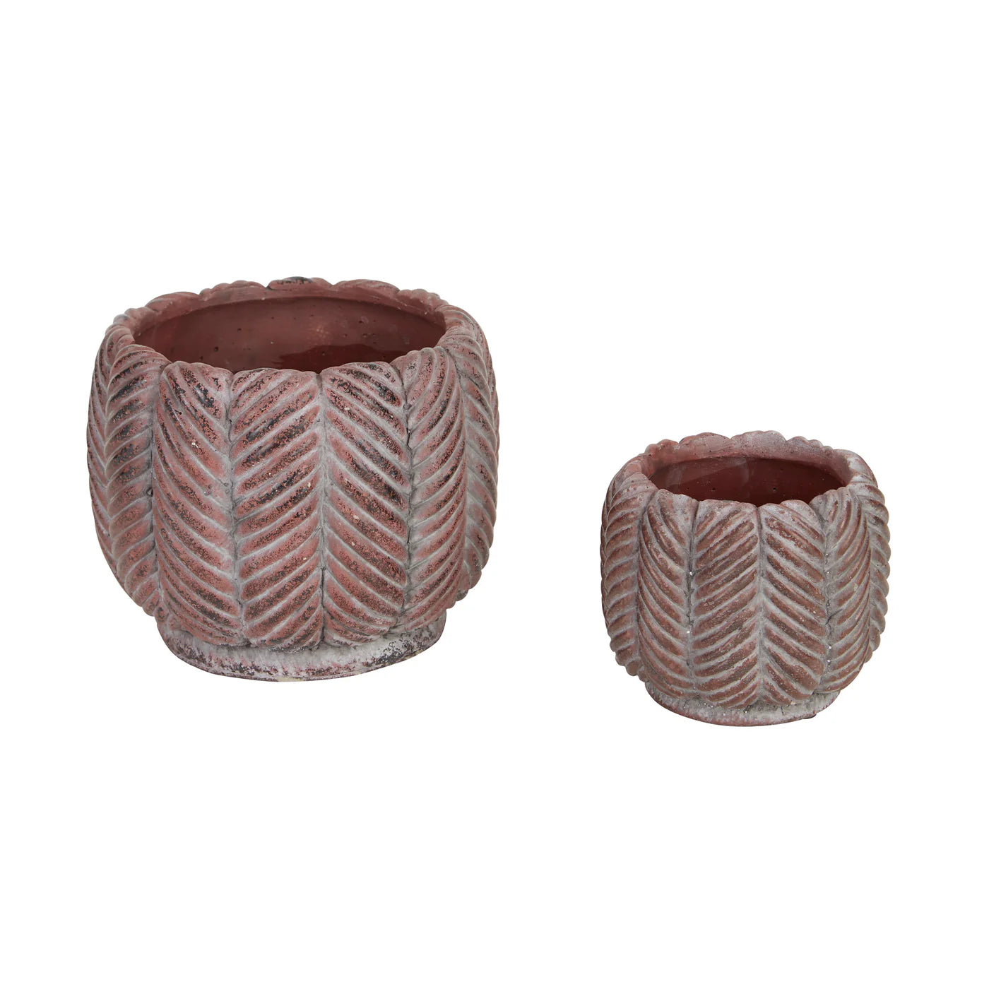 DECO LEAF CEMENT FLOWER POT SET/2