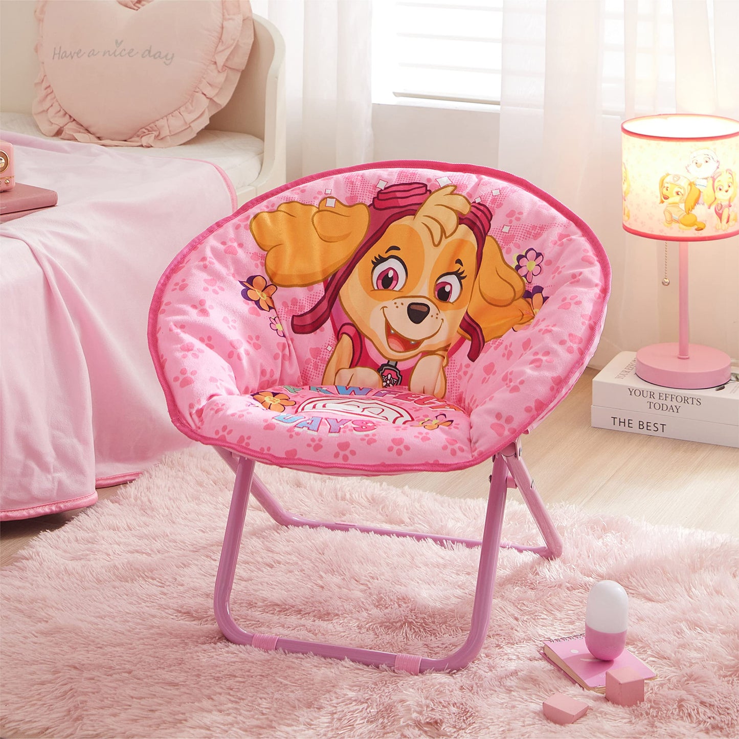 Paw Patrol Skye Toddler 19” Folding Saucer™ Chair with Pink Metal Frame, Ages 3+