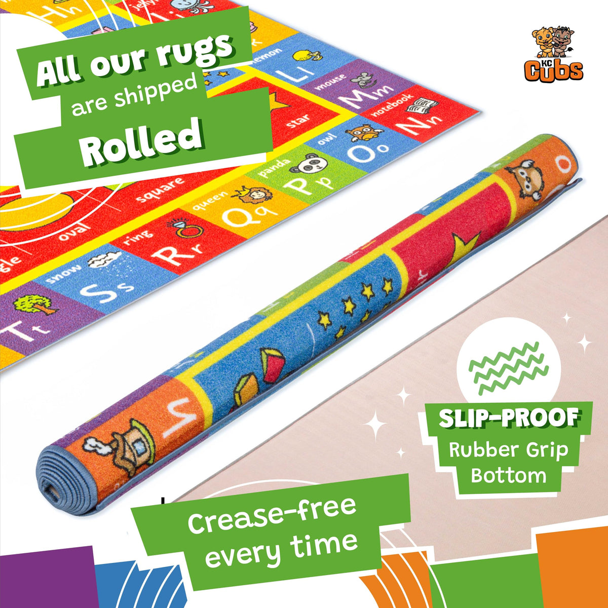 KC Cubs: Educational Rug: ABC Alphabet, Numbers & Shapes - 3x5' Playmat - Interactive Play, Activity Area Carpet, Bedroom-Classroom, Baby-Toddler-Kids