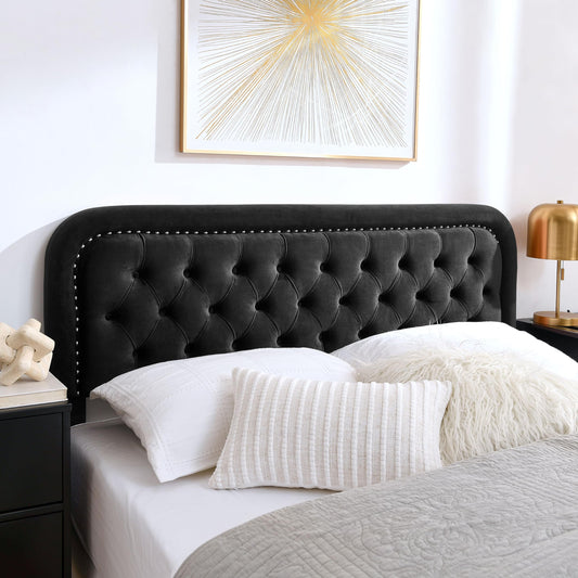 Beyetsea Tufted Upholstered Twin Size Headboard - Button Solid Wood with Adjustable Height - Modern Velvet Padded Bed Headboard - Easy Assembly - Nailhead, Black