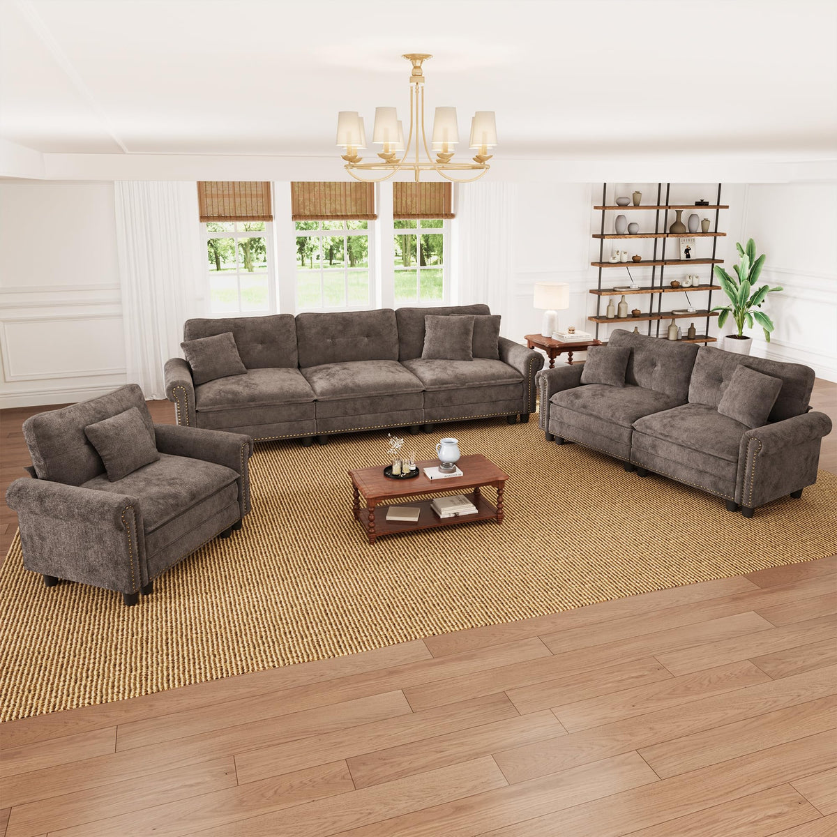 PHI VILLA Modular Sectional Sofa Set Living Room 3-Piece Extra Deep Seats