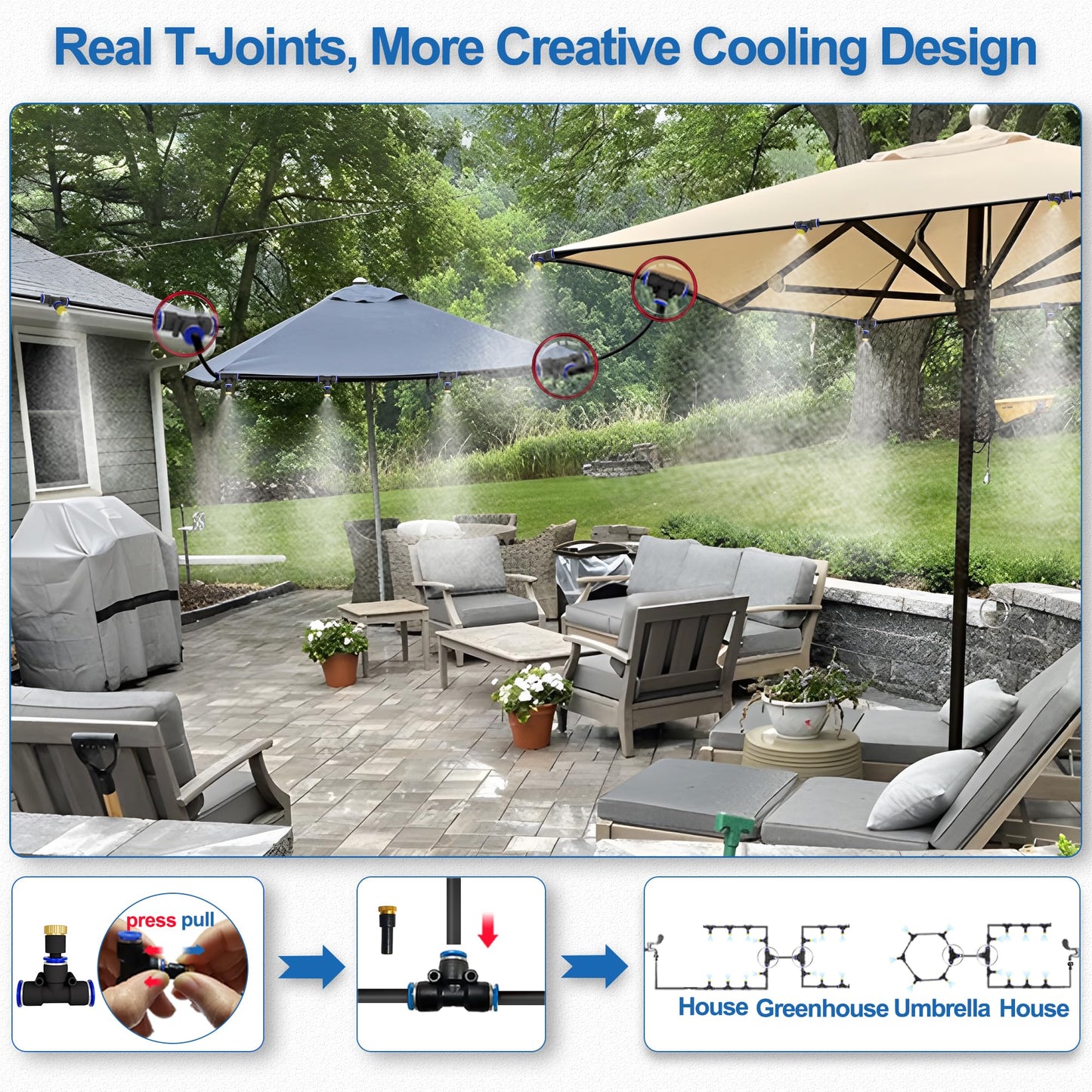 Misters for Outside Patio, 80FT|24M Outdoor Water Misting Cooling System. Backyard Mist Kit for Garden Greenhouse Fan Deck Umbrella Canopy Pool Porch Trampoline Sprinkler Park BBQ Party Accessories