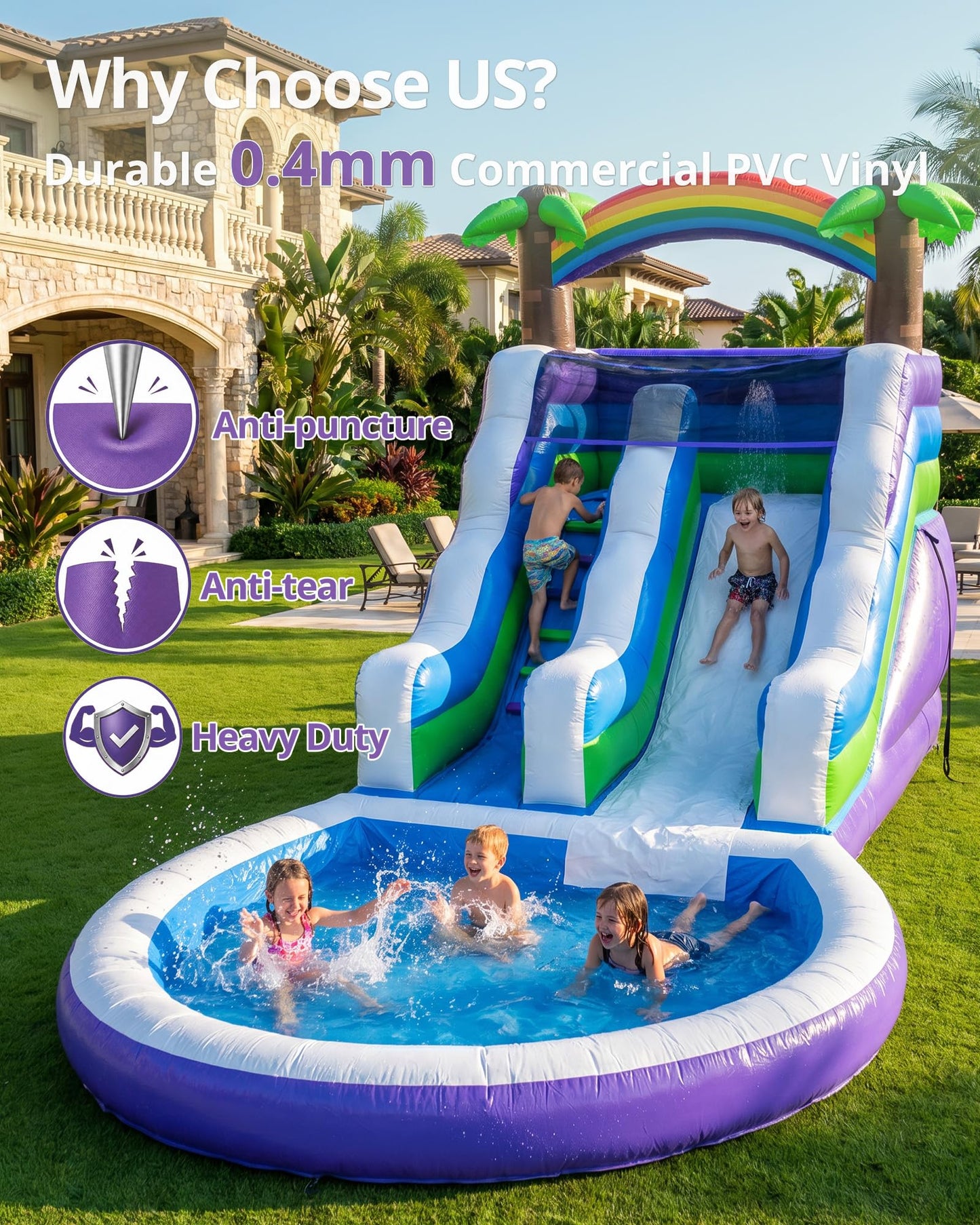 WELANDFUN 26.3ft PVC Commercial Inflatable Water Slide for Big Kids Adults