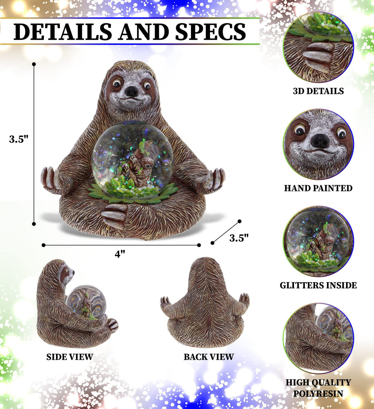 CoTa Global Sloth Snow Globe – Sparkly Pink Glitter Snow Globe with Cute Animal Figurine, Decorative Tabletop Ornament, Collectible Sloth Globe Decor for Adults, Home, Desk, or Shelf Display - 45 mm