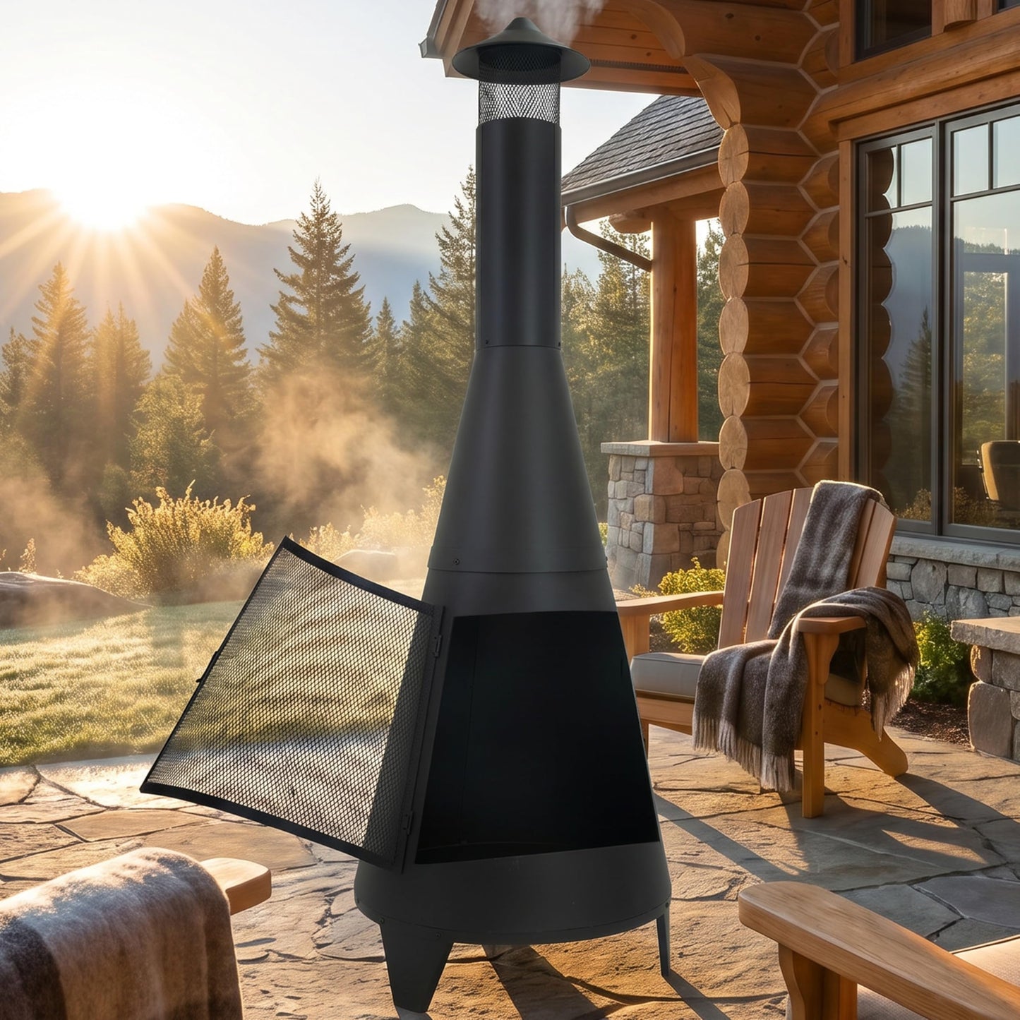 Sunnydaze 70" Large Chiminea Outdoor Fireplace, Wood Burning, Metal, Black