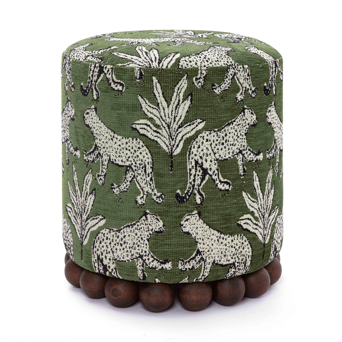 TOV Furniture Dex Small Round Ottoman, Leopard Jacquard, Olive Green