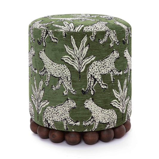 TOV Furniture Dex Small Round Ottoman, Leopard Jacquard, Olive Green