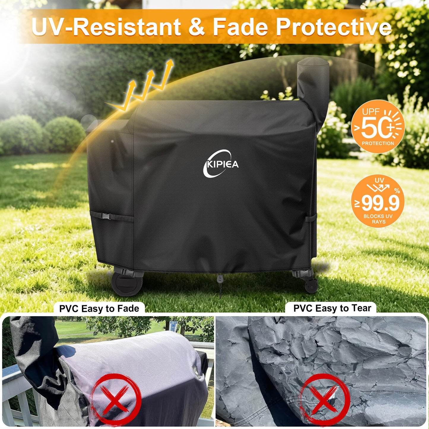 Kipiea 600D Heavy Duty Grill Cover for Traeger Pro 34 & 780 Series, Waterproof Wood Pellet Smoker Cover with Windproof Buckles, Pellet BBQ Grill Covers for Outside Anti-UV, No Tear, No Fading