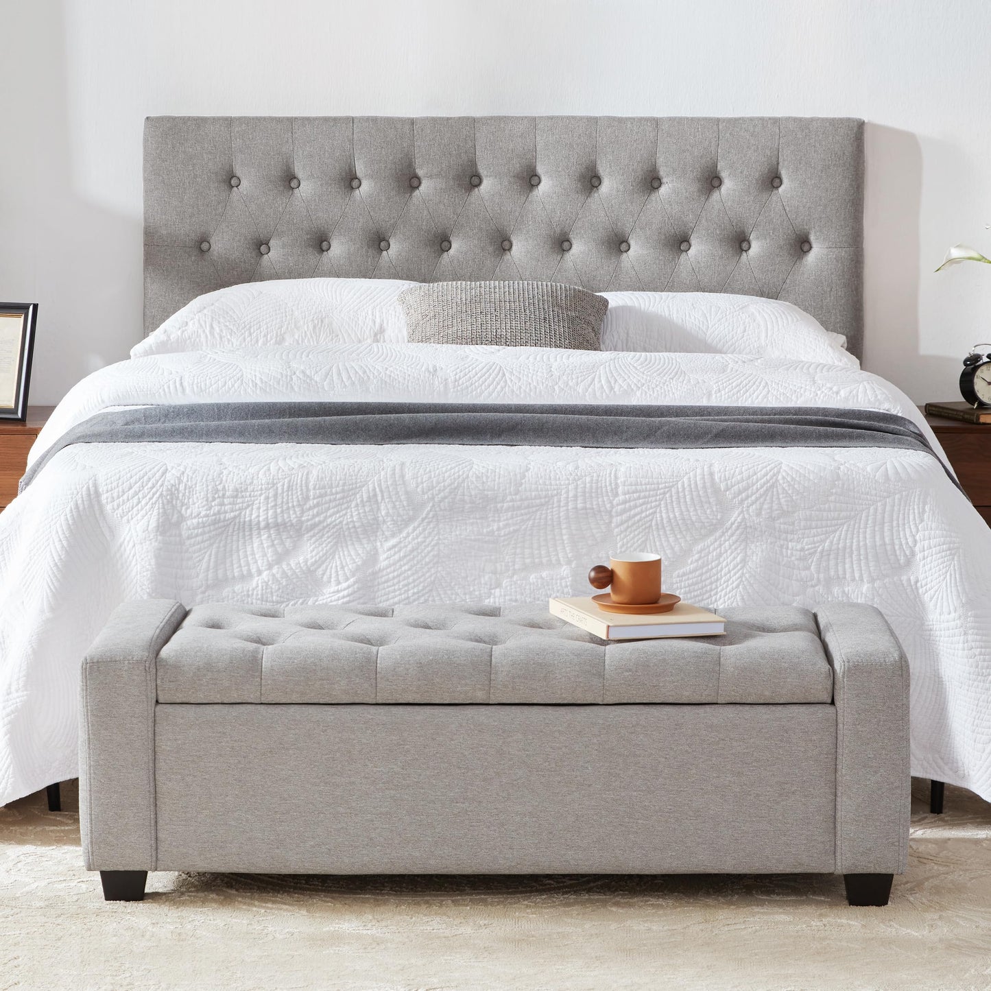 Huatean Home 48" Ottoman with Storage, Storage Ottoman Bench with Safety Hinge, Upholstered Entryway Bench with Seating for Bedroom, Living Room, Holds up to 330 lb(Light Gray)