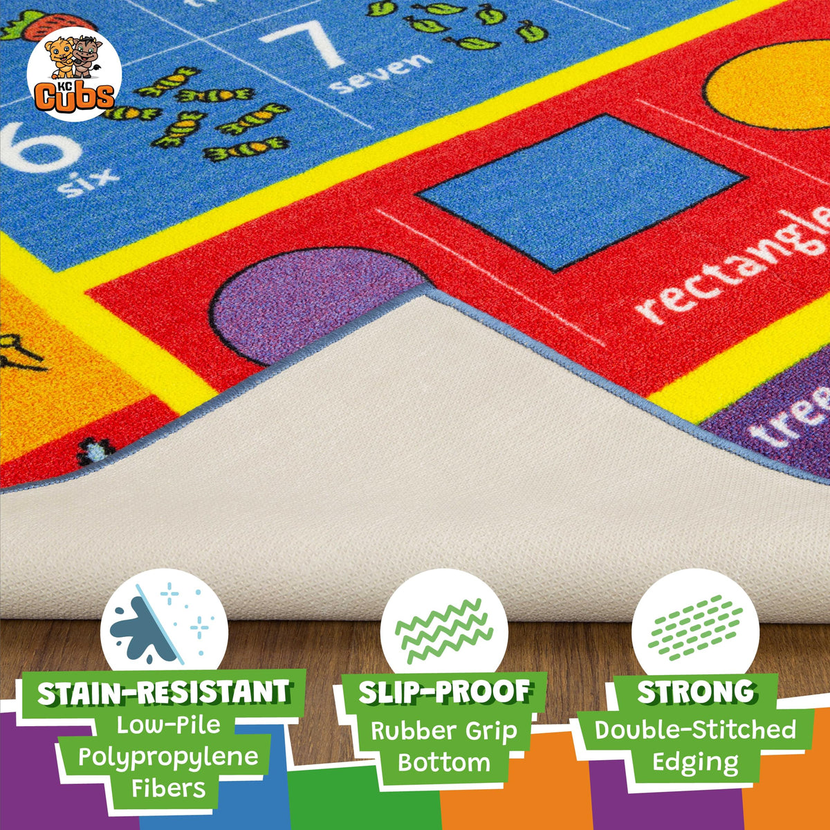 KC Cubs: Educational Rug: ABC Alphabet, Numbers & Shapes - 3x5' Playmat - Interactive Play, Activity Area Carpet, Bedroom-Classroom, Baby-Toddler-Kids