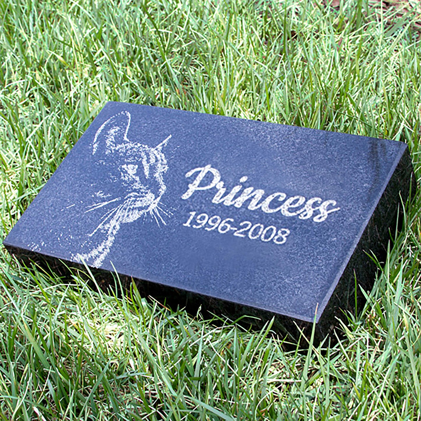 Black Granite Memorial Headstone for Lost Loved Ones, Dogs, Cats, and Family Pets. " Great for Your Garden, Tree Dedication, or in a Cemetery. Includes your personal photo and text. (12 x 8 x 2")