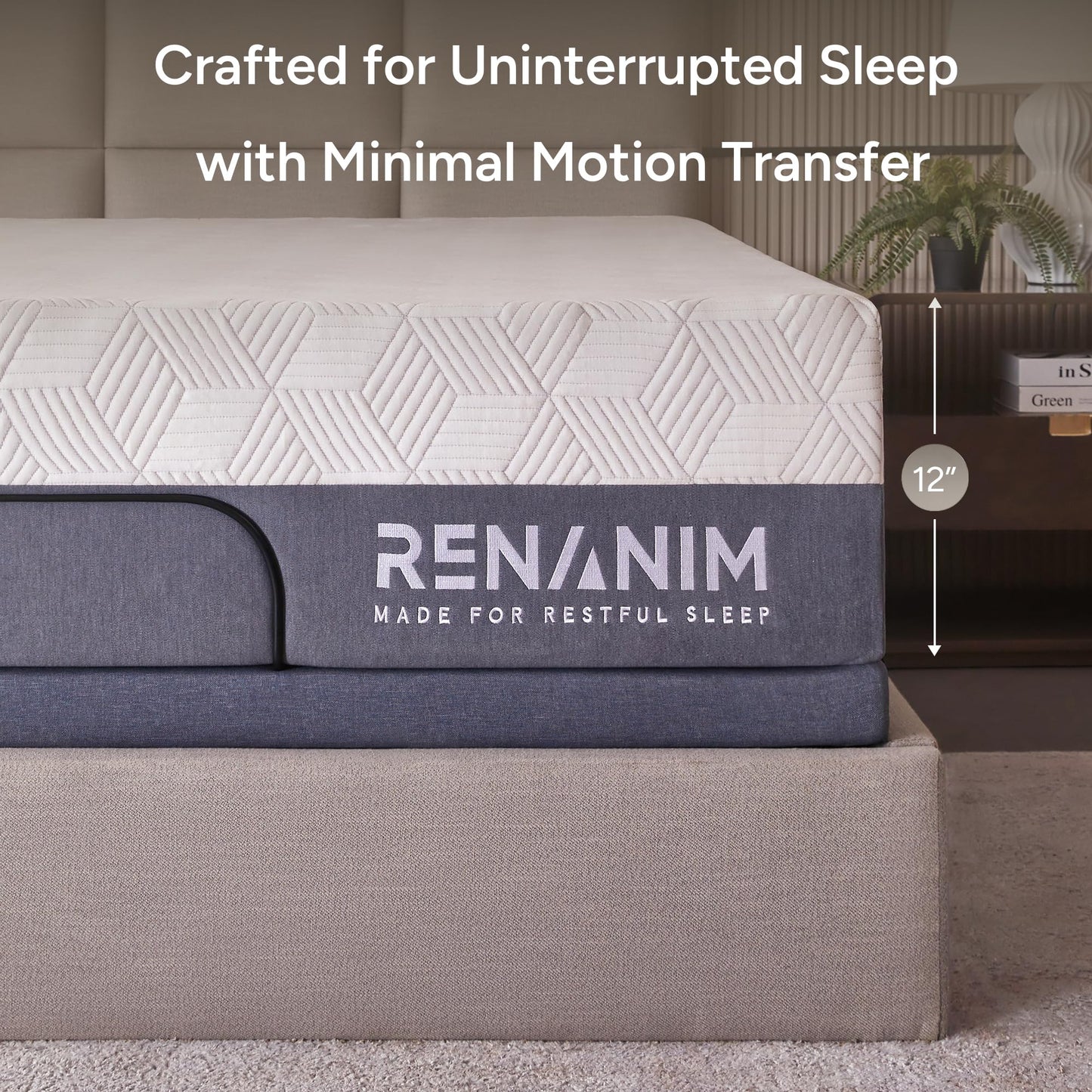 Renanim Split King Medium Firm Cooling Gel Memory Foam Mattress - 12 Inch Breathable Comfort, Motion Isolation Mattress in a Box