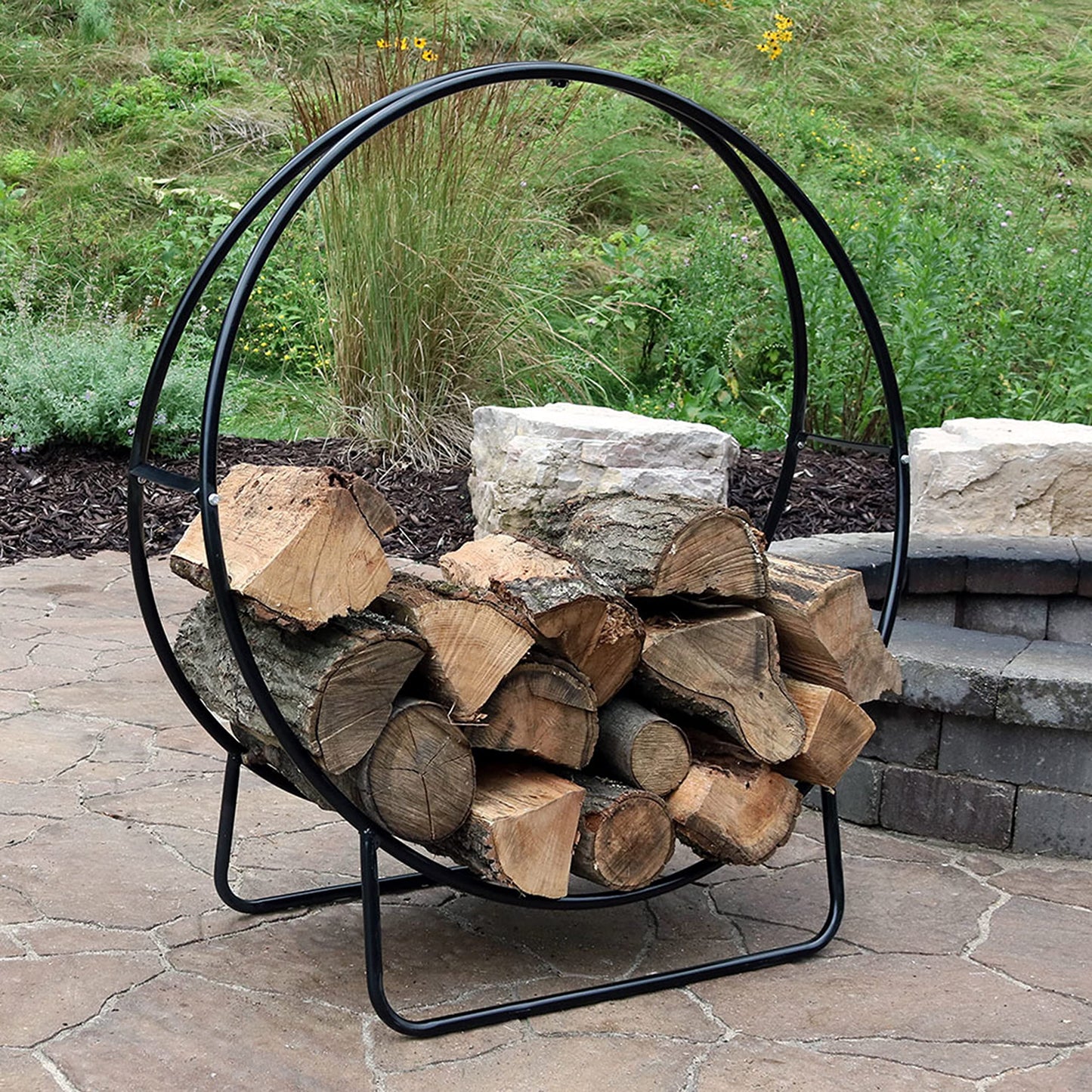 Sunnydaze Outdoor Firewood Rack, Heavy-Duty Steel, 48” Diameter