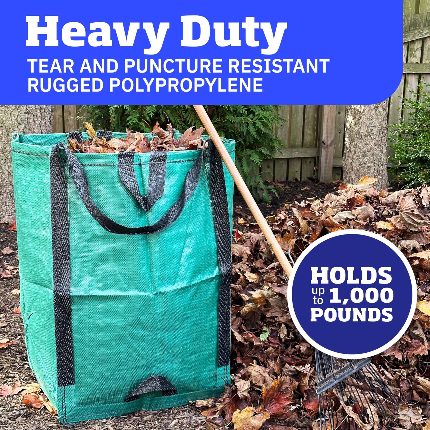 DURASACK Heavy Duty Home and Yard Bags 48-Gallon Reusable Self-Standing Lawn and Leaf Bags Garbage Can with Reinforced Handles, Green