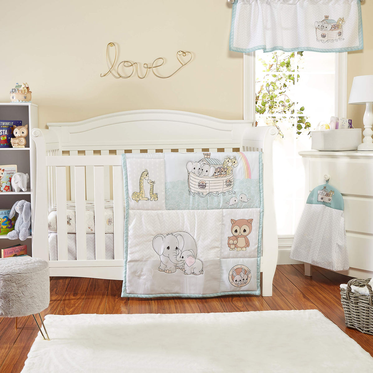EVERYDAY KIDS Precious Moments Noah’s Ark Window Valance for Toddler and Baby Boys Animal Image of Giraffes, Tigers and Elephants on the Ark with Blue Border - 60x15” Window Décor for Children