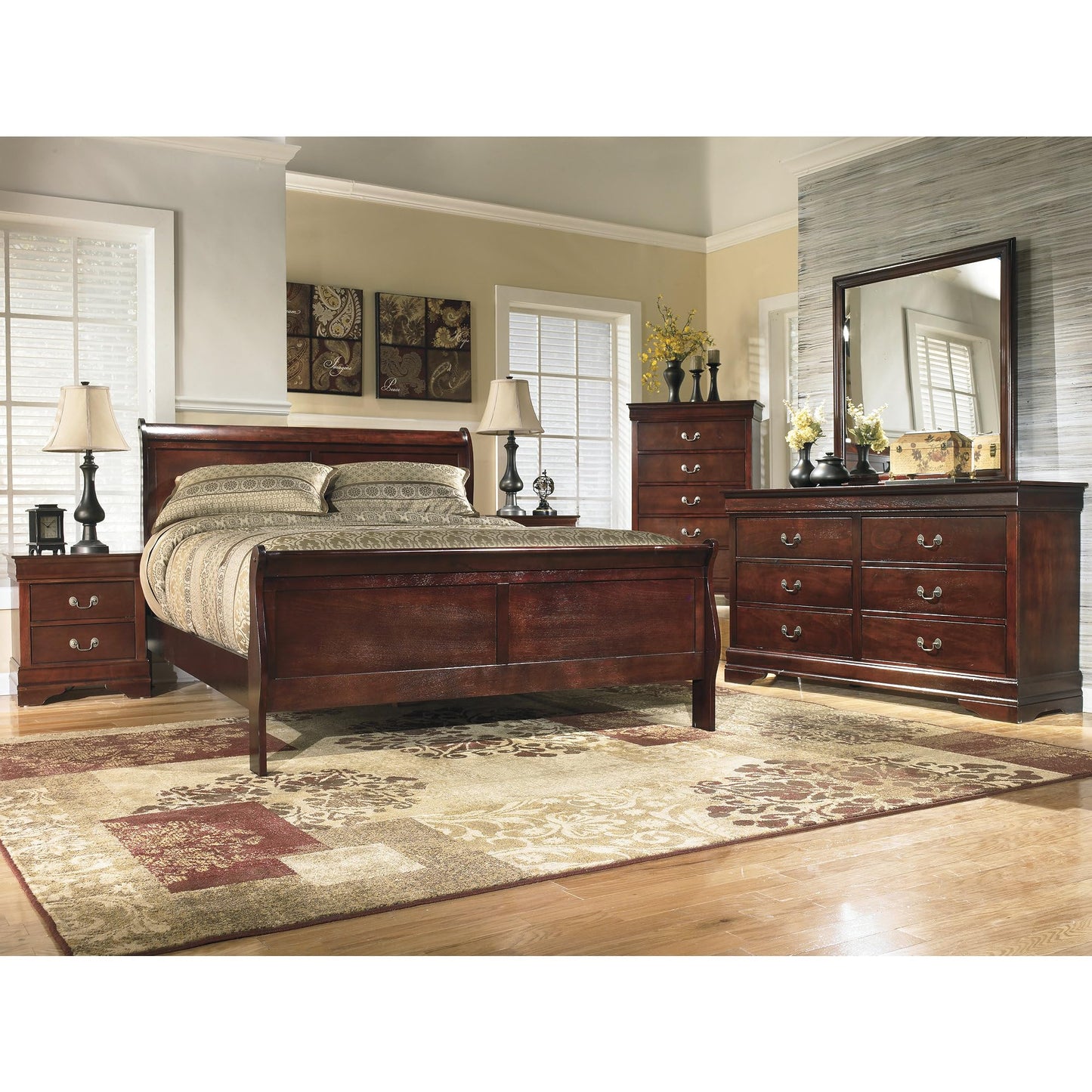 Signature Design by Ashley Alisdair Traditional King Sleigh Bed, Foundation or Box Spring Needed, Dark Brown