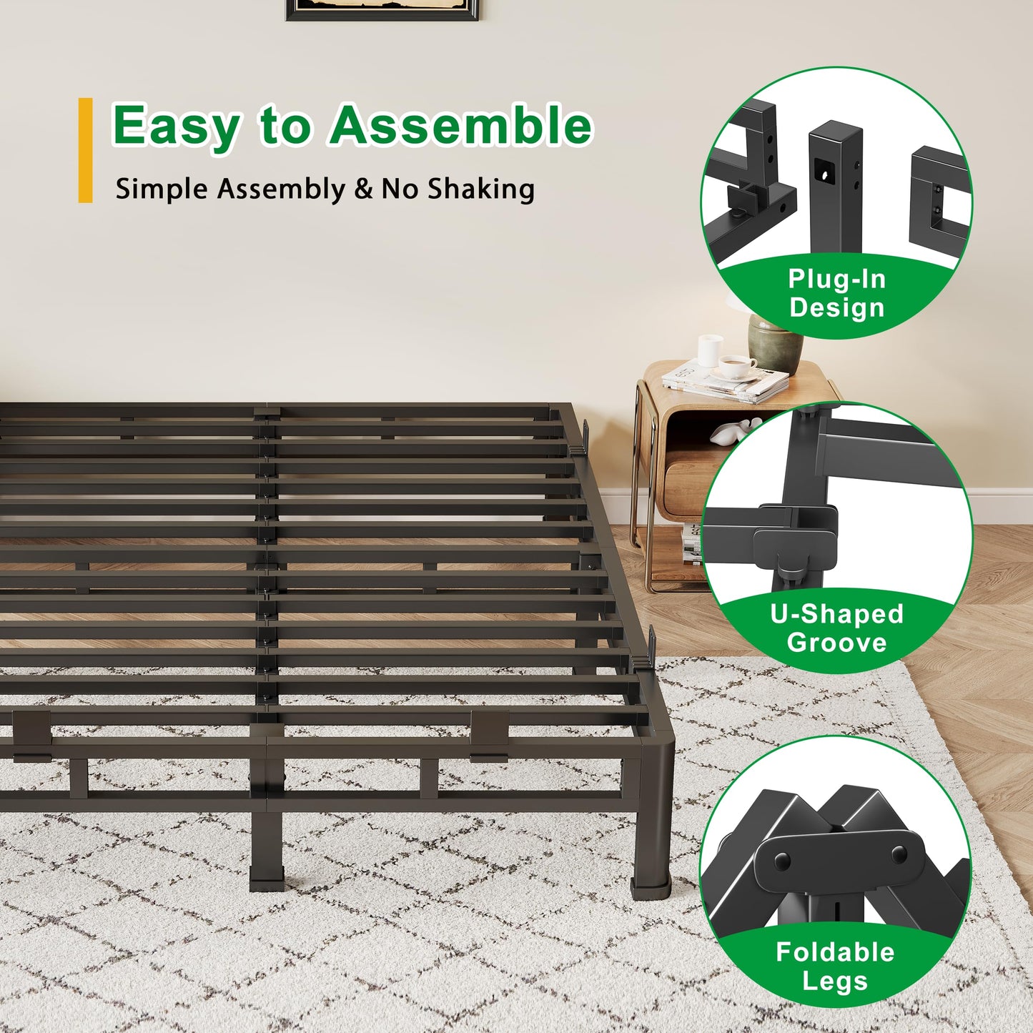 ROIL 7 Inch Full Size Bed Frame, Metal Bed Frame & Box Spring 2 in 1 Platform with Round Corner Legs, 4000LBS Double Layer Low Profile Metal Platform Mattress Baffles, Noise-Free Easy Assembly
