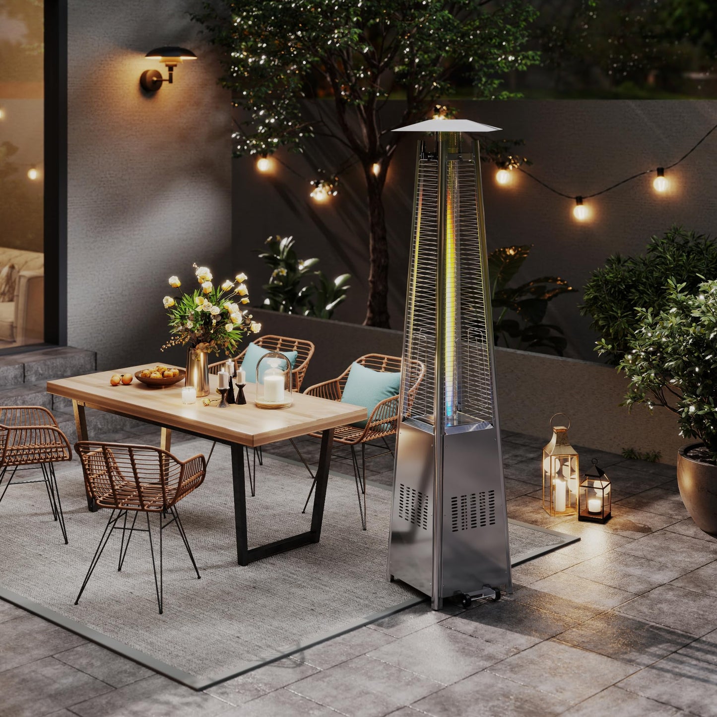 Kingdura 48,000 BTU Pyramid Patio Heater with Cover & Wheels, Outdoor Patio Heaters for Outdoor Use, Triple Safety Protection, 88" Quartz Glass Tube Propane Heater for Deck Backyard Commercial Balcony