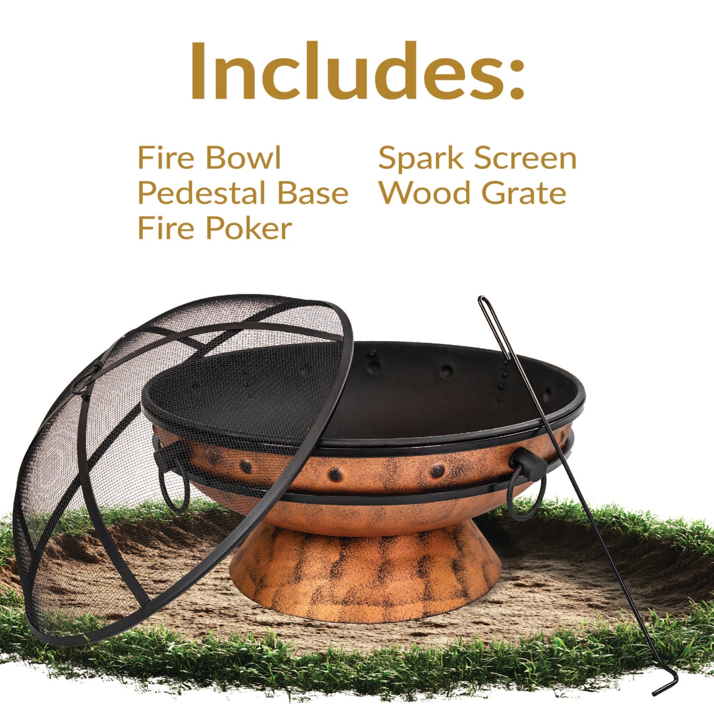 Sunnydaze 30-Inch Royal Cauldron Outdoor Patio Fire Pit, Copper Finish