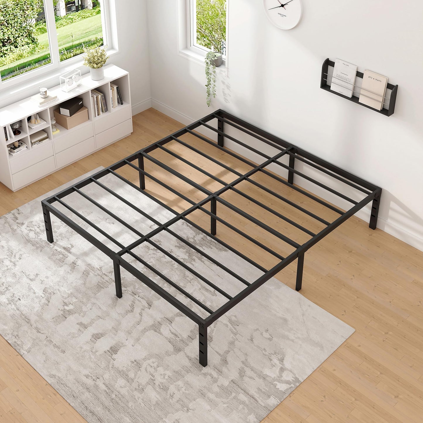NEW JETO Metal Bed Frame,Full Size Bed Frame with Storage Space,Heavy Duty Sturdy Mattress Foundation,Easy Assembly,No Box Spring Needed, Black,18 Inch,Full