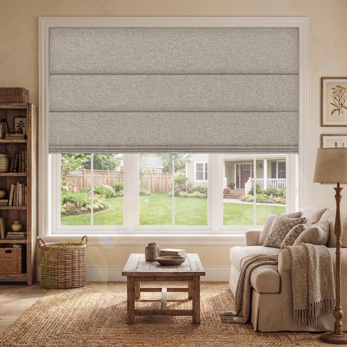 BERISSA Blackout Roman Shades for Indoor Windows Cordless,Pull Down Linen Fabric Roman Blinds,Privacy Window Shades for Door Windows,Bedroom,Office,Easy to Install,Light Brown,23" W x 64" H