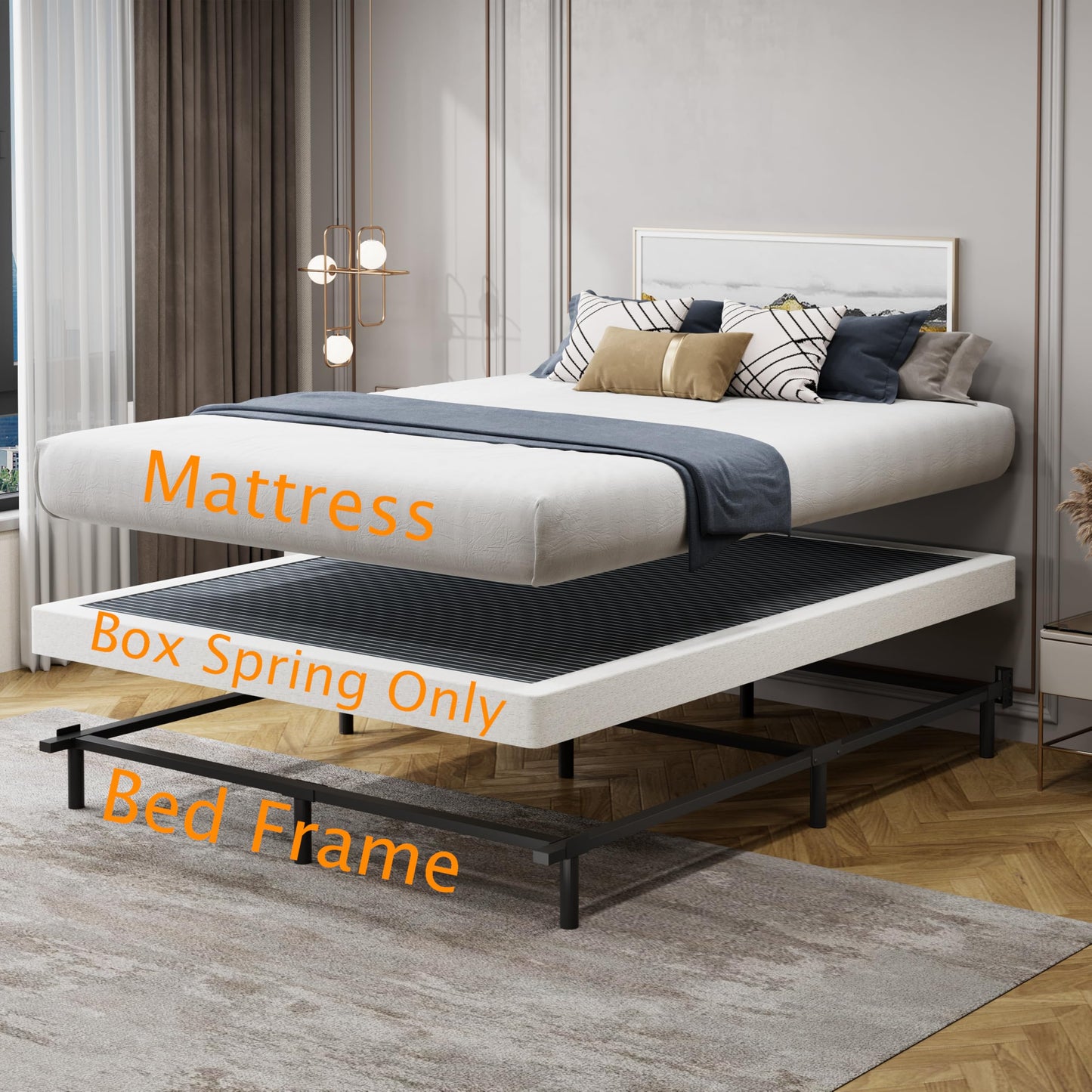 Snaye Low Profile King Box Spring 3 Inch, 3000lbs Heavy Duty Box Spring King Size Bed Base Metal Mattress Foundation, Easy Assembly, Noise Free
