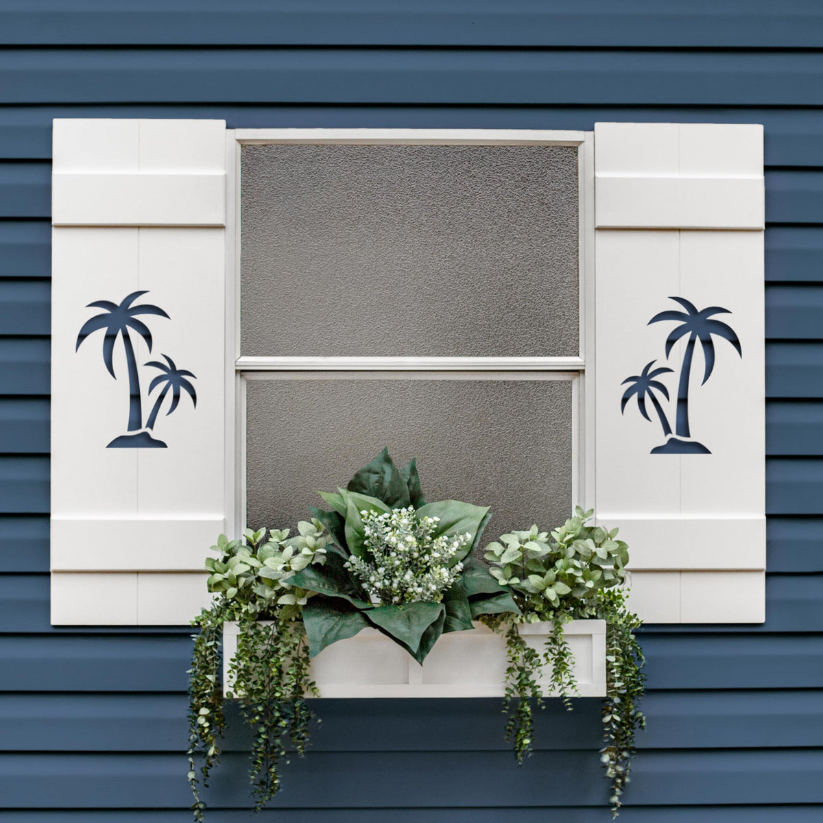 Double Palm Tree Shutter, Custom Exterior PVC, Coastal Decor-Sold Individually (Width: 11.5, Height: 28)