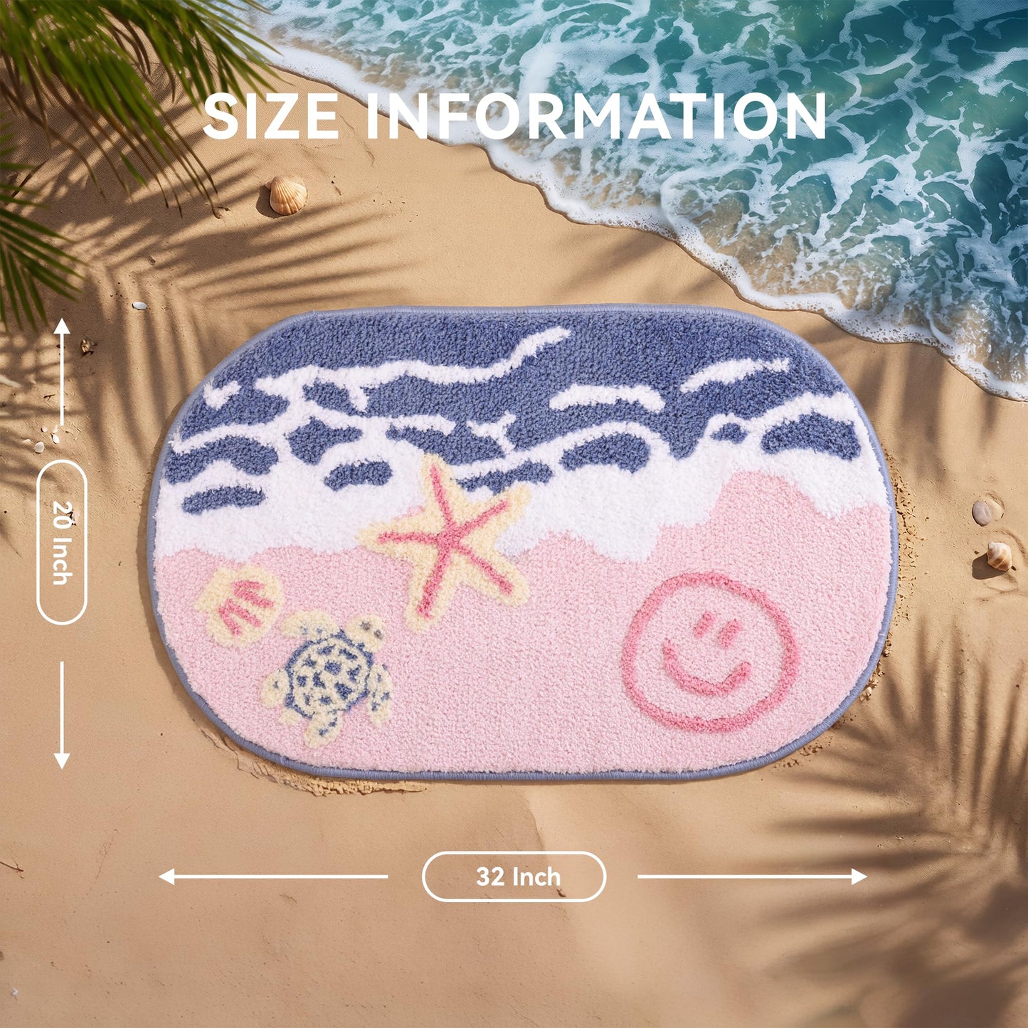 TRUEDAYS Beach Bath Mat - Soft Absorbent Non Slip Bath Mat, Cute Ocean Coastal Bathroom Decor Rug, Fun Bath Rugs for Bathroom Bedroom Decor 30x20 Inches