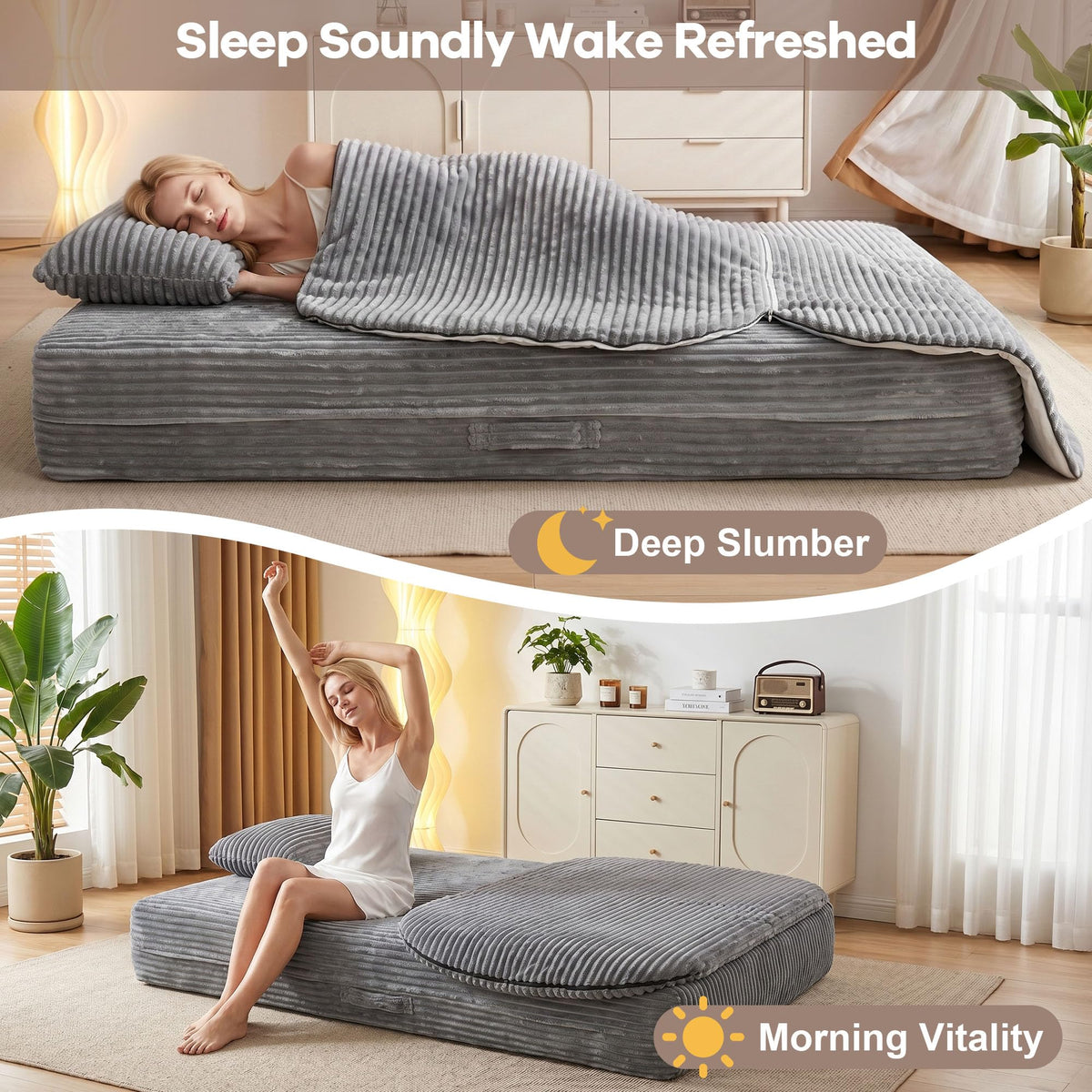 IZLKQC 75'' Folding Sleeper Sofa Bed, Memory Foam Boneless Couch