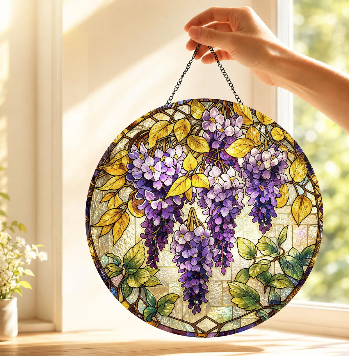 Wisteria Flower Stained Glass Window Hanging