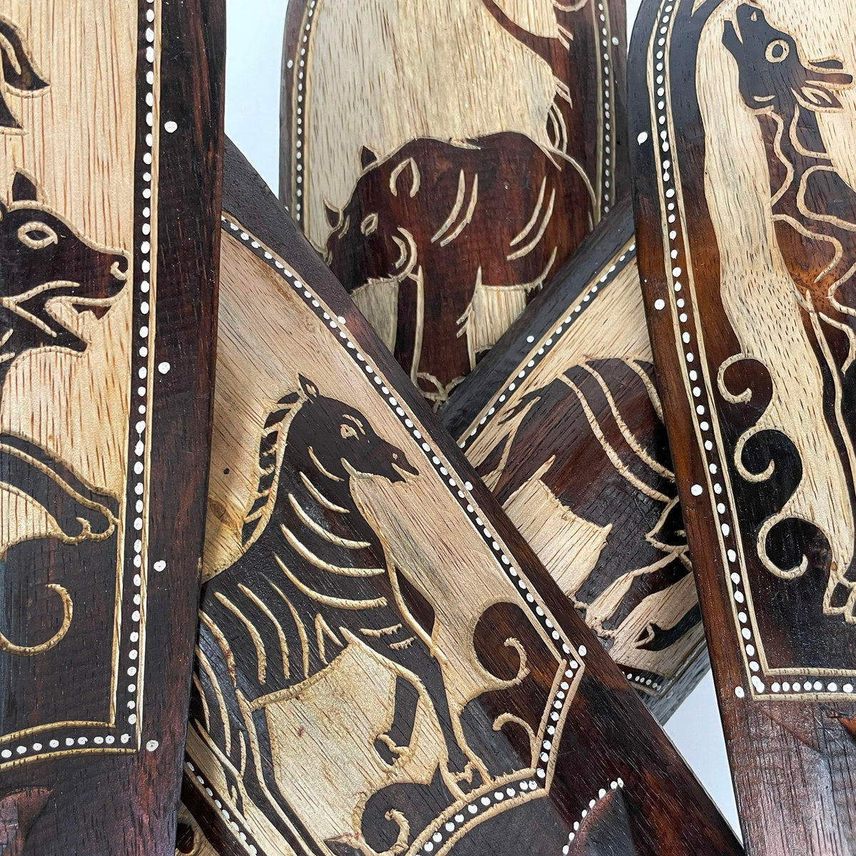 Zeckos Set of 5 African Animal Wall Masks, Hand-Carved Wood, 20 Inch
