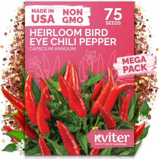 KVITER 75 Birds Eye Chili Pepper Seeds for Planting (Capsicum Annuum) — Thai Chili Red Pepper, Extra‑Hot 50K-100K SHU, High‑Yield Bush — Heirloom Vegetable Seeds for Outdoor & Indoor Garden