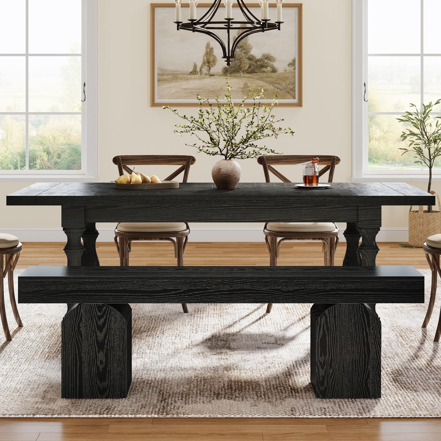 Tribesigns 59" Black Dining Bench for 2 to 3, Modern Dining Table Bench with Arched Base, Extra Long Kitchen Bench Seating for Dining Room, Living Room, Entryway