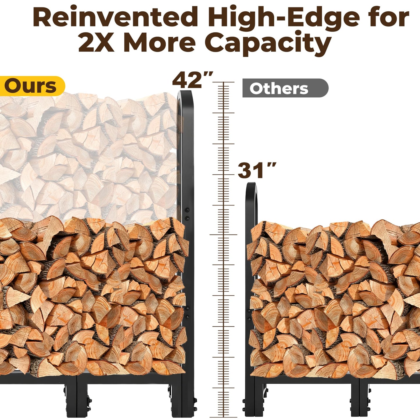 Amagabeli 8ft Firewood Log Rack Outdoor Heavy Duty Logs Holder for Fireplace Indoor Outdoor Adjustable Wood Racks for Fire Wood Holder Metal Pile Stand Storage Stacker Organizer Black