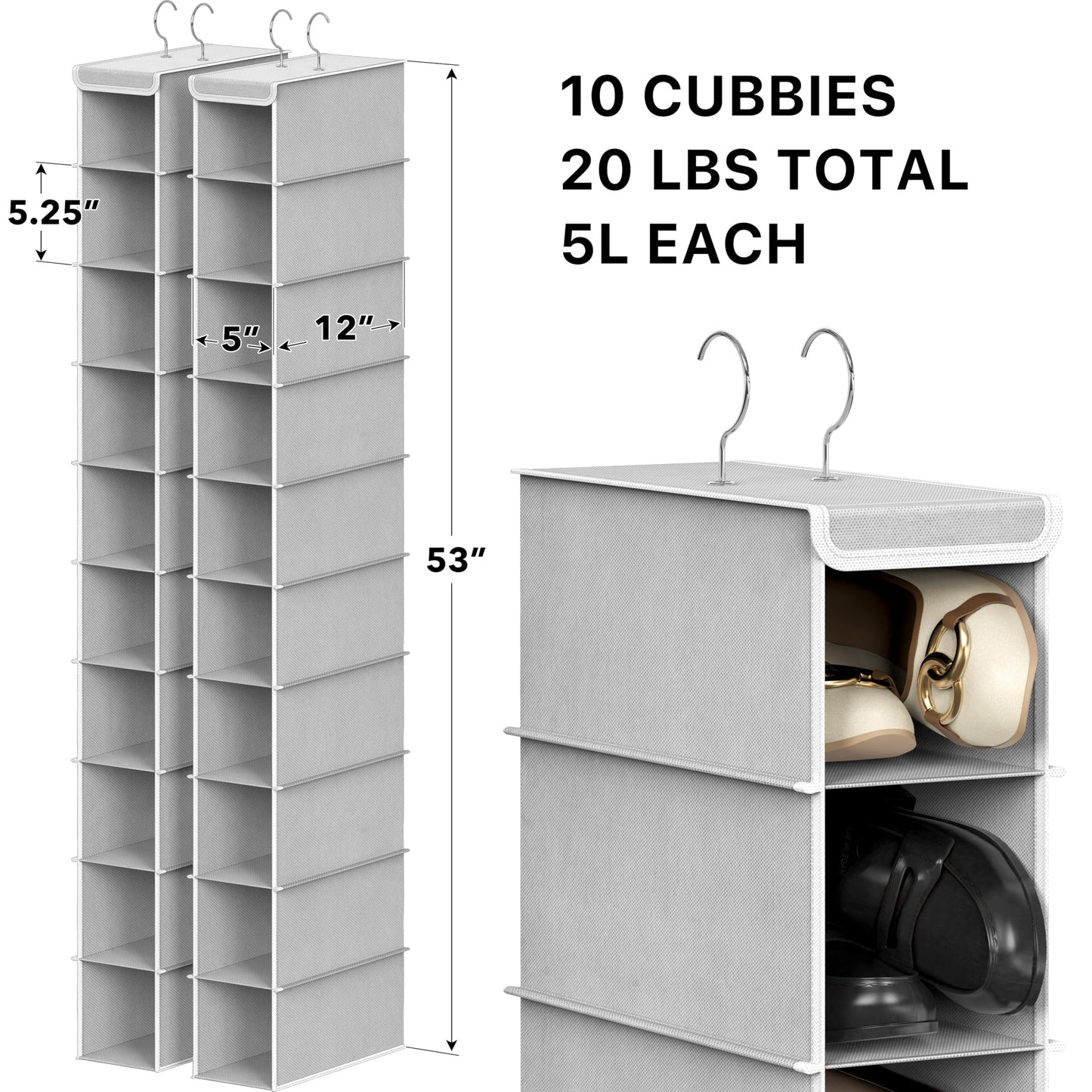 Simple Houseware 2 Pack 10 Shelves Hanging Shoe Organizer, Gray