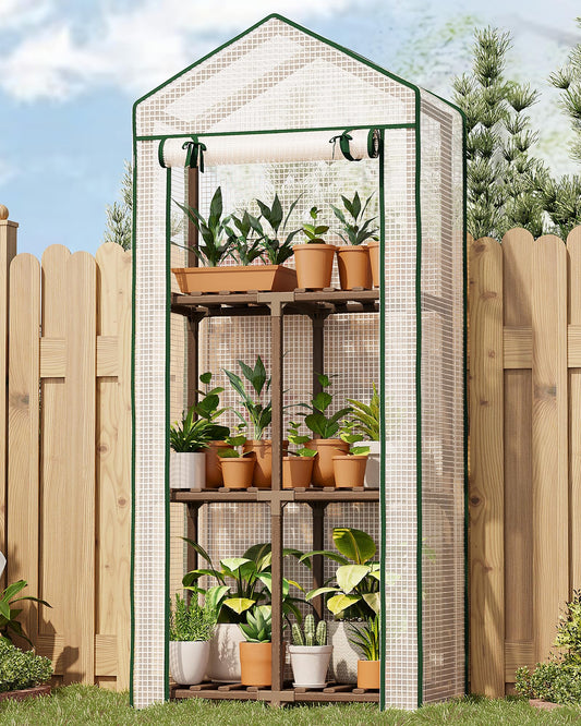 Bamworld Greenhouse for Outdoors Small Plant Green House 3-Tier Rack Stand Portable Greenhouses with Durable PE Cover for Seedling Ideal Gardening Gifts for Women Plants Lover