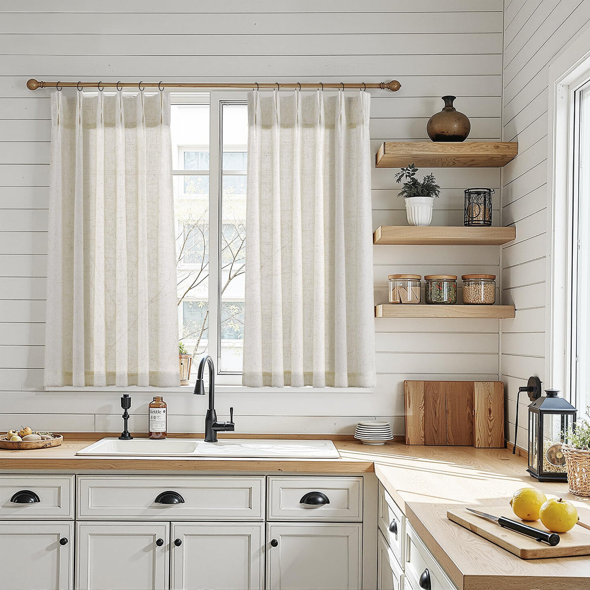 Fuhana Linen Kitchen Cafe Window Curtains,2 Panels(24" W x 20" L,Natural)
