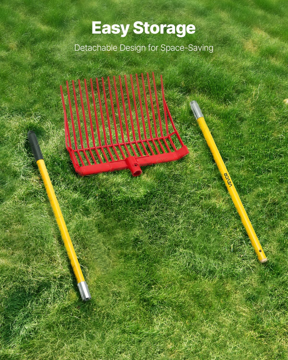 VEVOR Manure Fork, 18 Angled Tines, Horse Manure Rake with Long Fiberglass Handle, 61 in Durable Plastic Pitchfork Muck Rake Tool for Gardening Horse Stall Stable Grass Hay Cleaning Farm Work