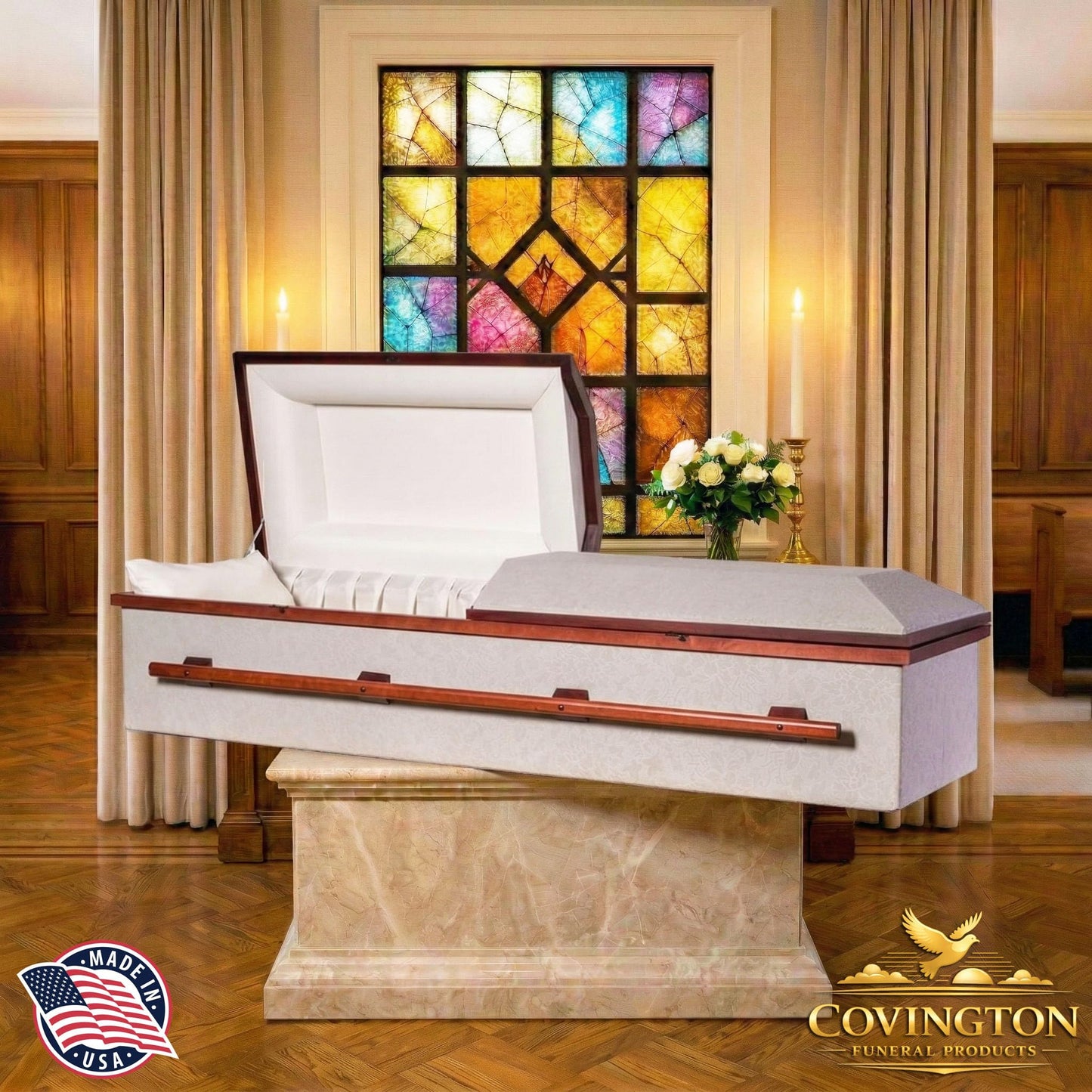Covington Funeral Products Serenity Silver Dark Burial Casket, Lightweight Cloth Covered Funeral Casket Coffin, Corrugated Cardboard Casket with Satin Interior Pillow Liner | Burial or Cremation