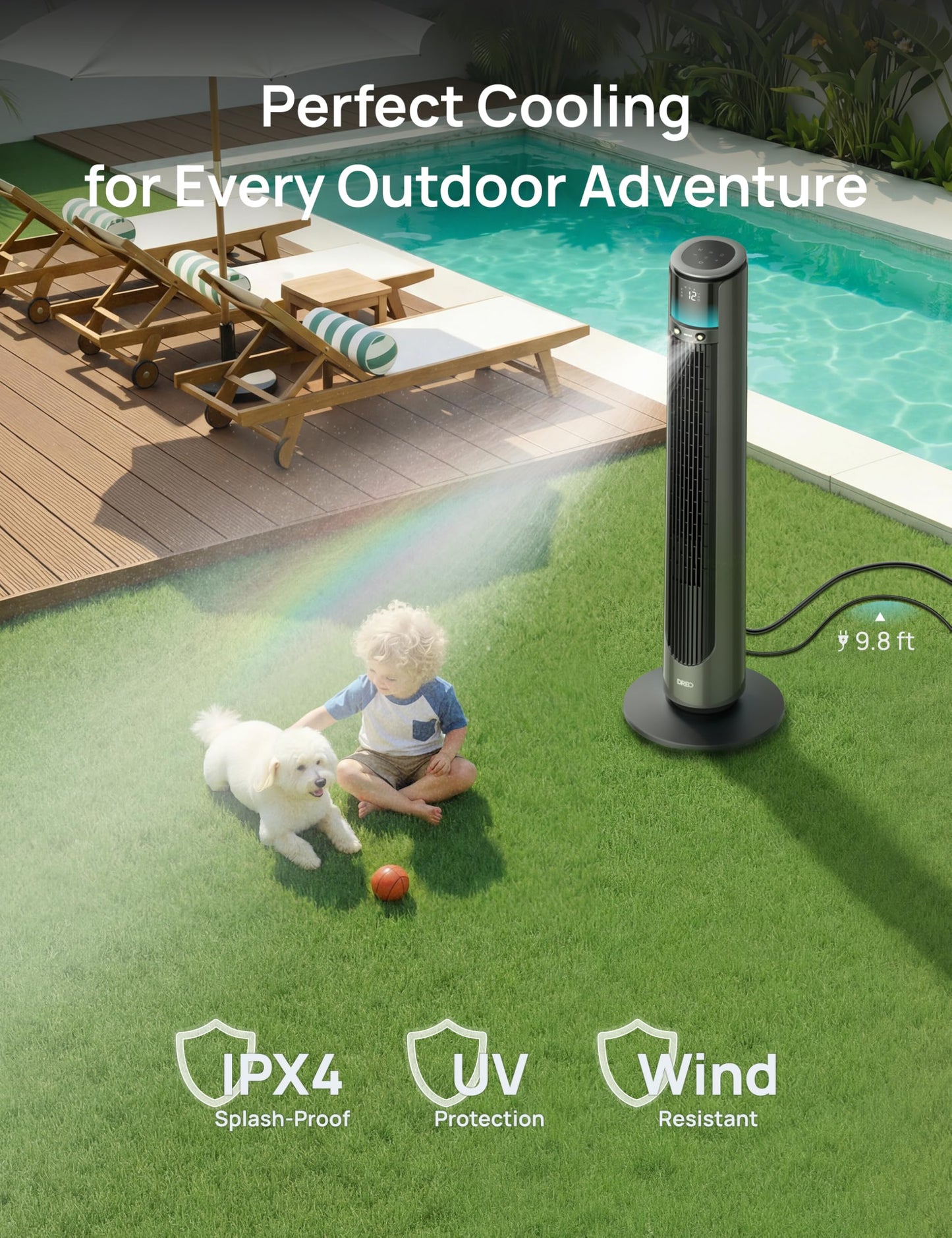 DREO TurboCool Outdoor Misting Fan 711AS, 33 ft/s High Velocity, 20dB Quiet